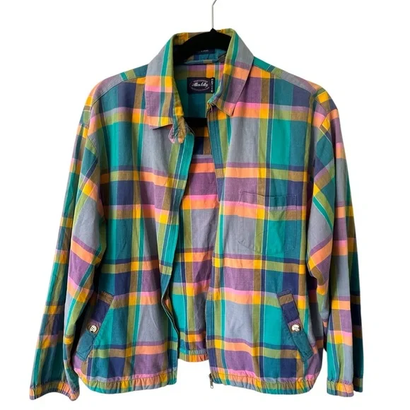 Allen Solly Vintage Madras Plaid Jacket, Petite L - Picture 12 of 12